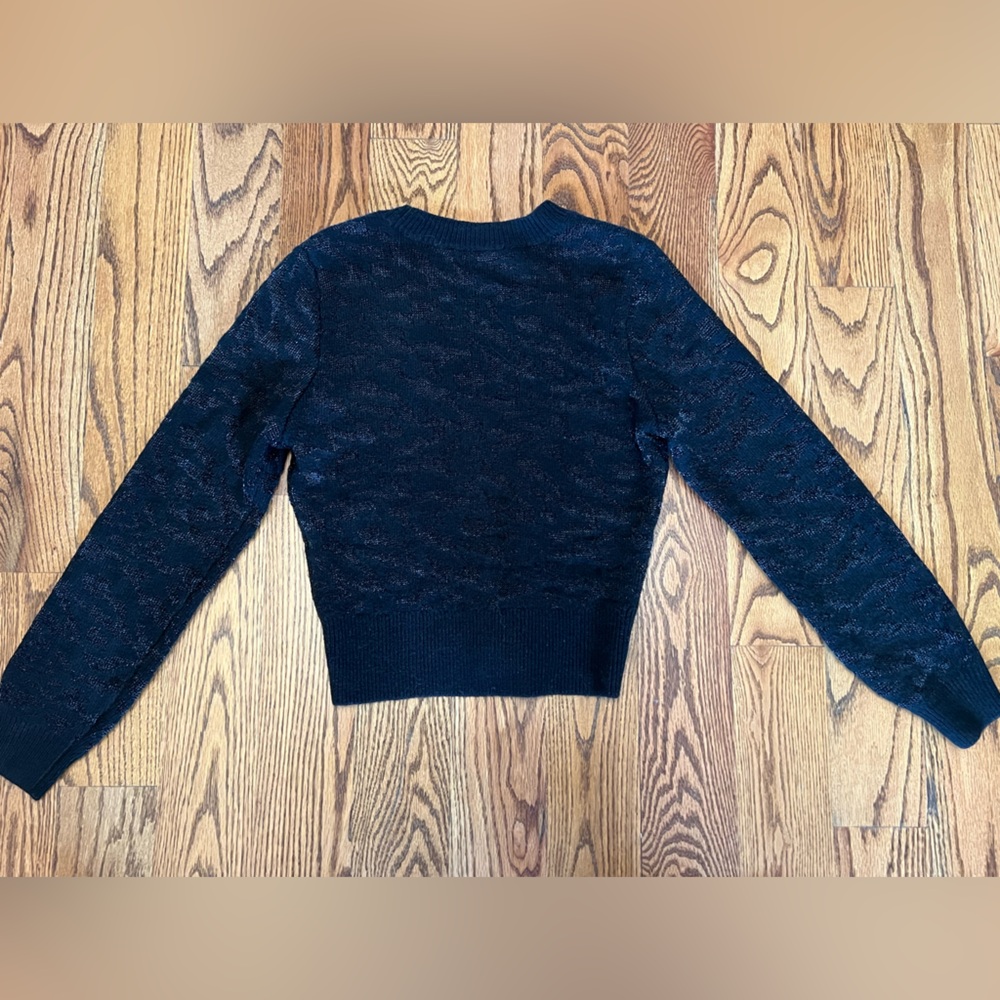 White House Black Market Metallic Jacquard Cardigan Sweater in Black Size Medium - Picture 6 of 10